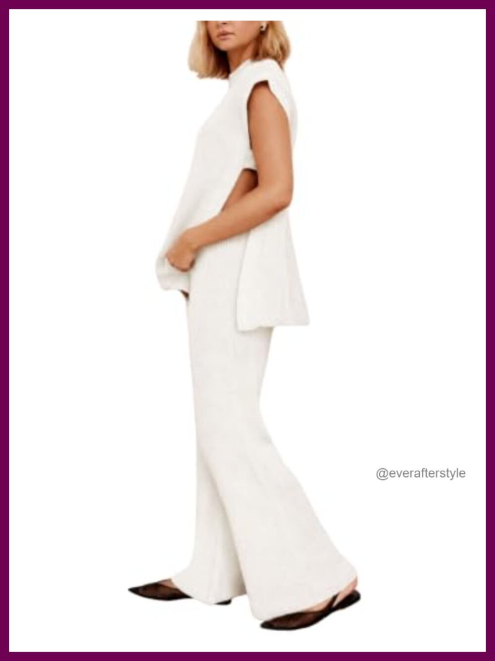 Sleeveless Side Slit Knit Top and Wide Leg Pants Lounge Matching Set